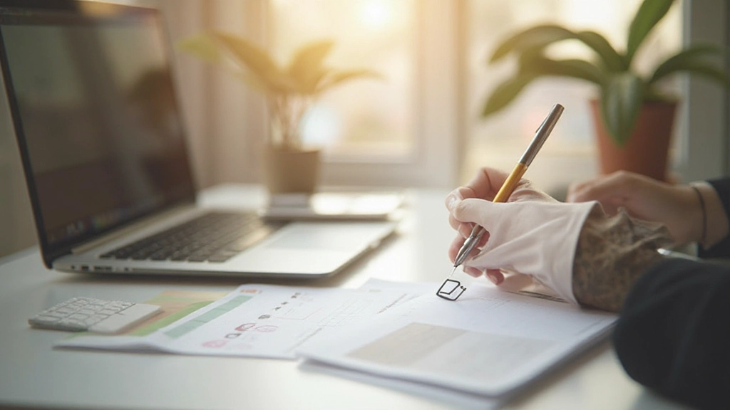 Succesvol afgeronde takenlijst met vinkjes, schoon bureau, rustige werkplek in ochtendlicht