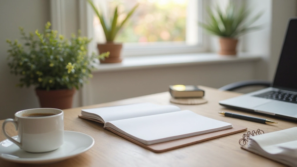 Minimalistisch bureau met notitieboek en planningskalender voor het organiseren van dagelijkse routines en taken